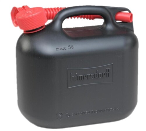 5 litrový, černý kanystr Hünersdorff včetně nalévacího hrdla.